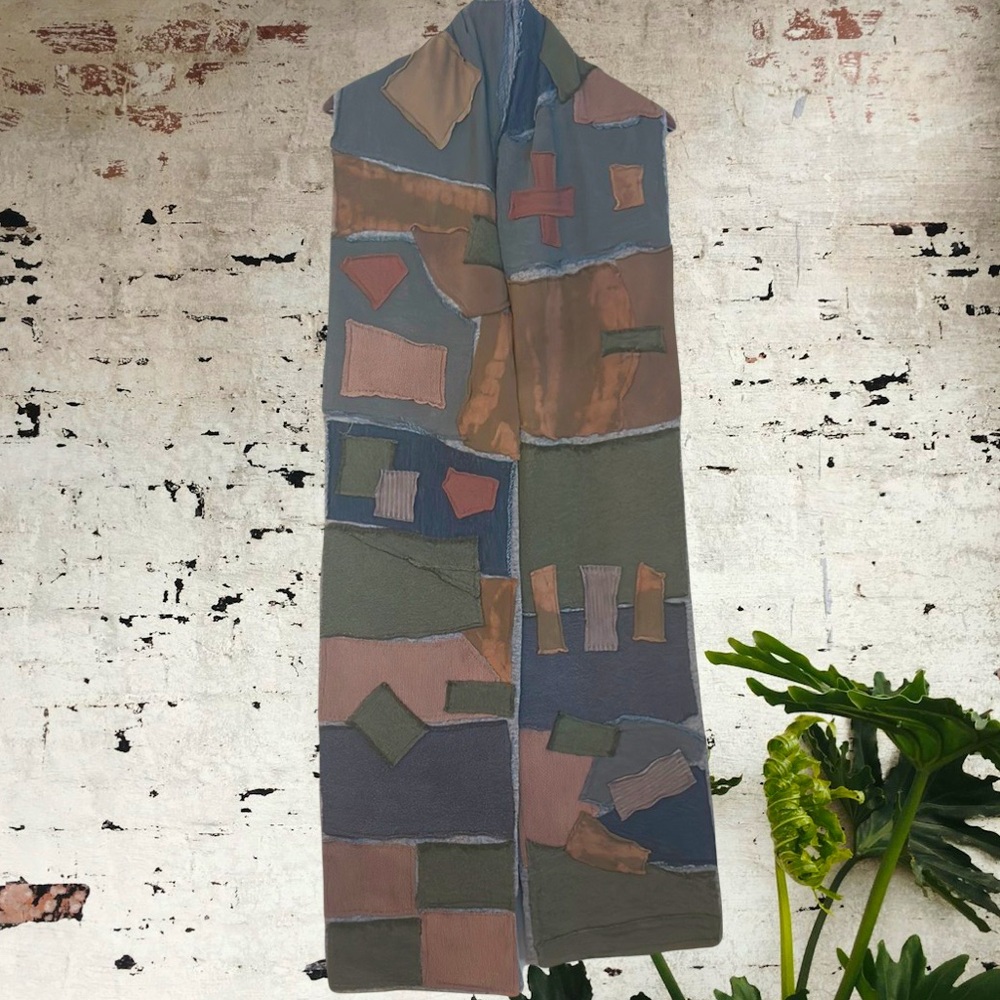 Upcycled tattered ragged post Apocalyptic dystopian boho patchwork scarf